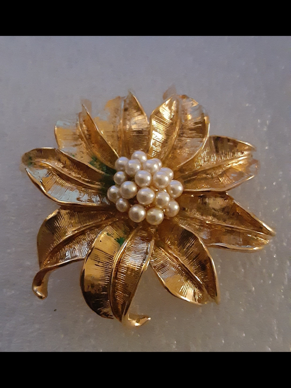 Gold-Tone Floral Brooch with Faux Pearl Center - Women's Jewelry Possibly Avon